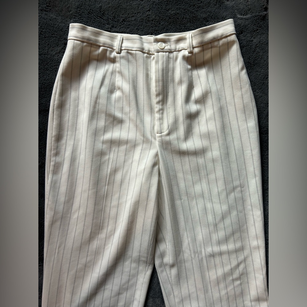 Pinstripe White and Blue Wide Leg Pants - Picture 2 of 10